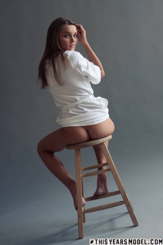 Fresh faced girl Michelle Jean gets totally naked on a wooden stool - #14