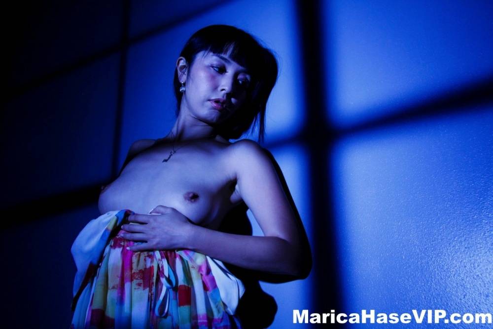 Japanese woman Marica Hase gets naked by herself in poor light - #9