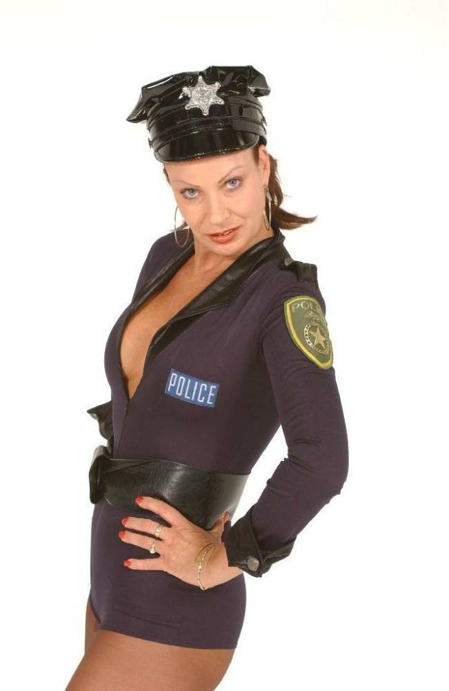 Nasty wife Vanessa Videl takes off her slutty police uniform and shows off her - #1
