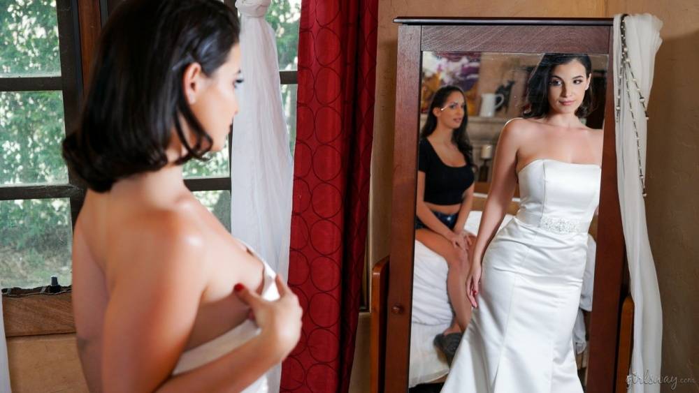 It's the night before her wedding and Lasirena69 is trying on her wedding - #11