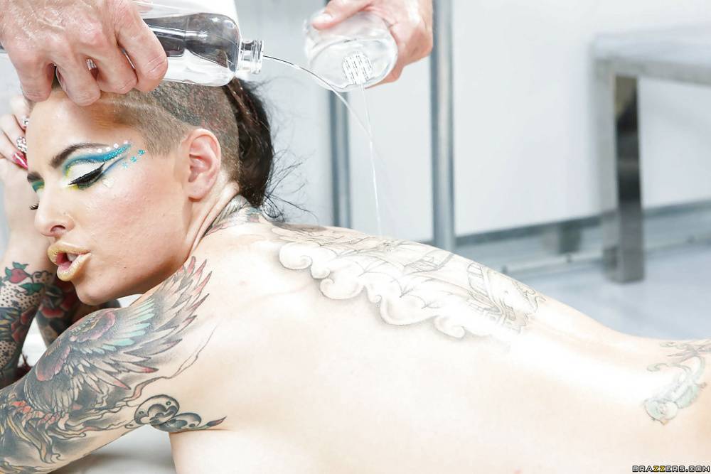 Glamorous tattooed vixen enjoys an oily massage ending with hard twatting - #16