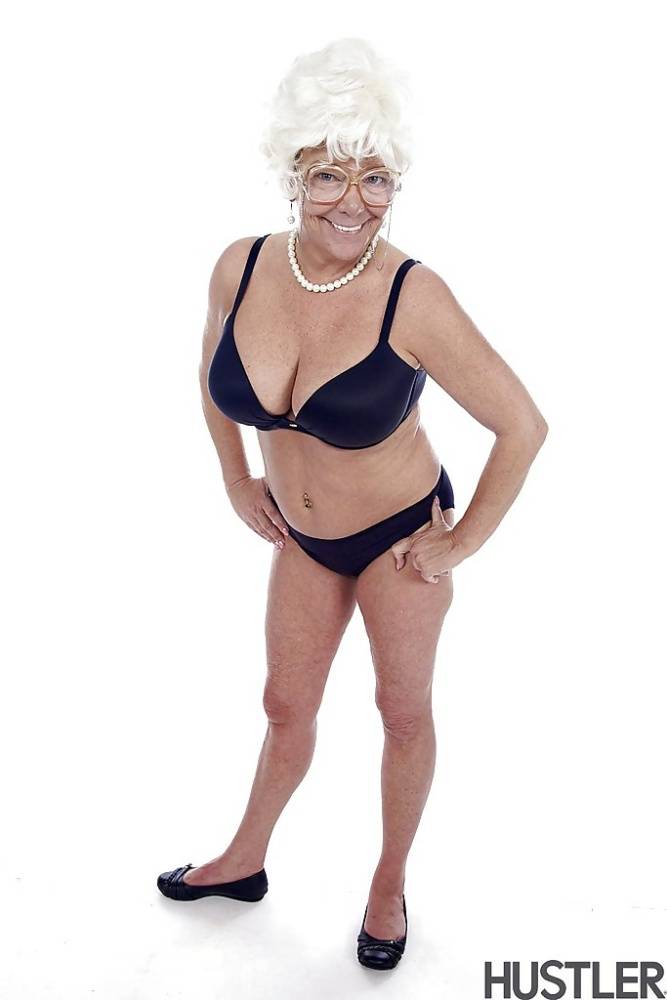 Granny pornstar Karen Summer modelling fully clothed before stripping naked - #5
