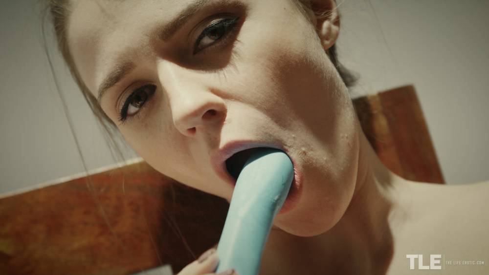 Kalisy satisfies her shaved snatch with a blue dildo - #12