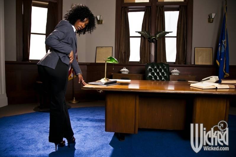 Svelte ebony babe on high heels Misty Stone stripping in the office - #12