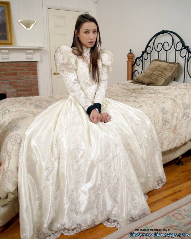 Brunette bride Celeste Star is ballgagged and tied up in her wedding dress - #3