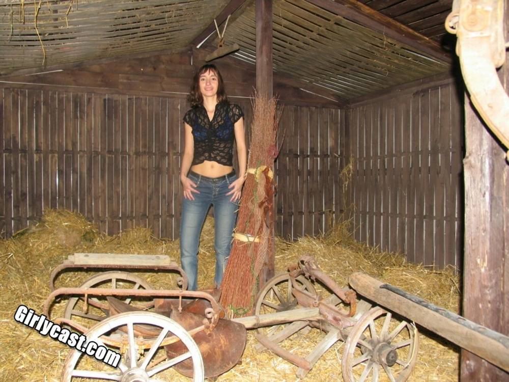 Amateur girl Mandy has sex with two boys before modelling in a barn - #6