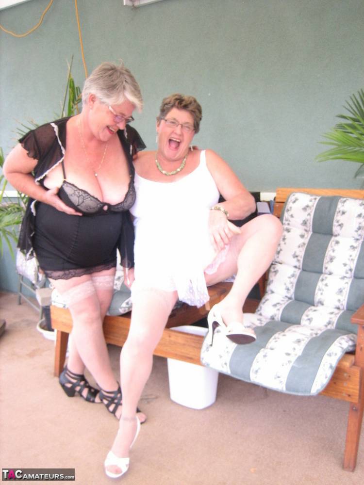 Fat old women Girdle Goddess & Grandma Libby hold their boobs after dildo play - #2