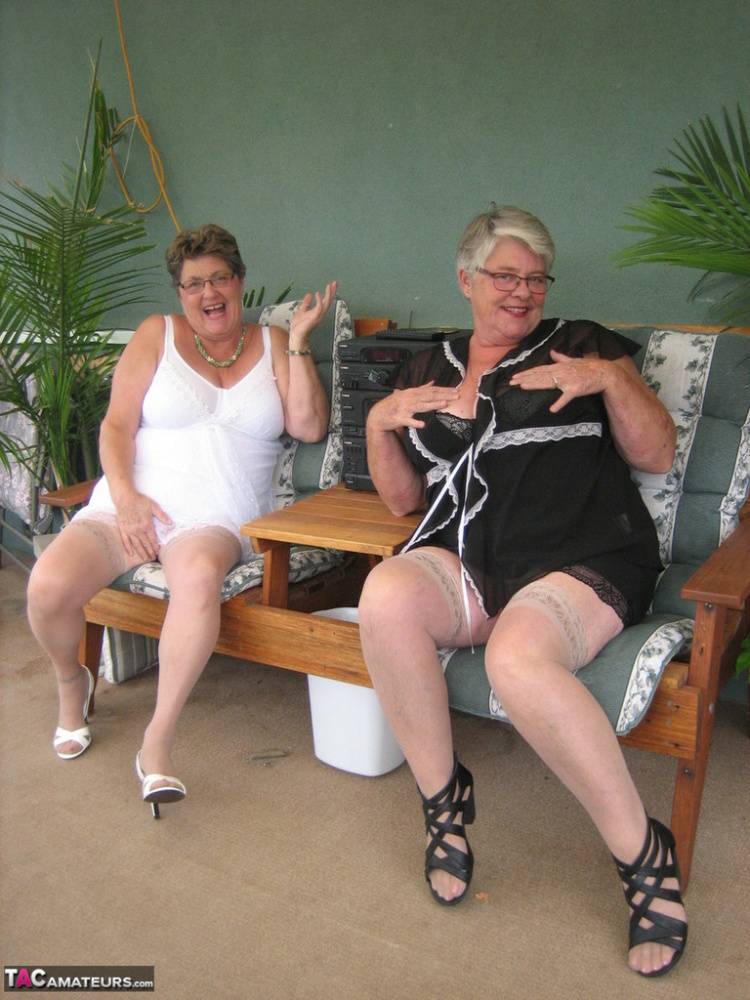 Fat old women Girdle Goddess & Grandma Libby hold their boobs after dildo play - #16