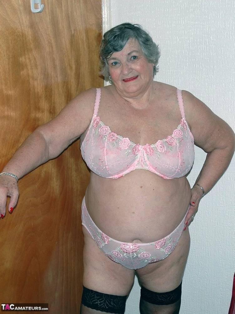 Obese old woman Grandma Libby masturbates on her bed in stockings - #10