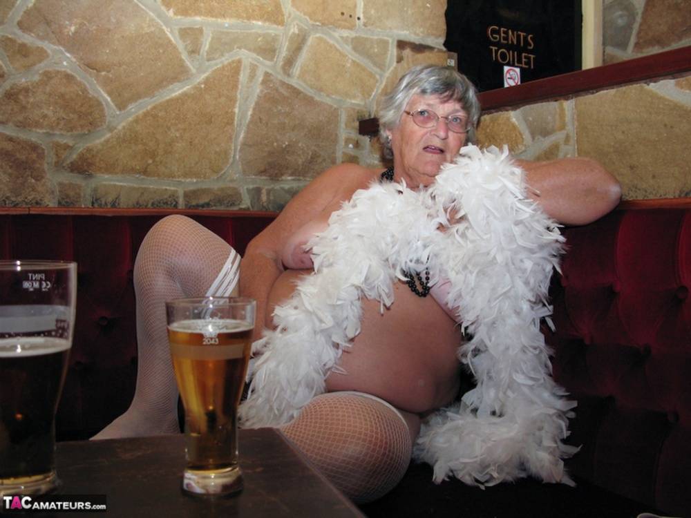Old UK fatty Grandma Libby gets naked while having beers in a pub - #13
