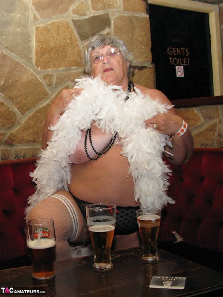 Old UK fatty Grandma Libby gets naked while having beers in a pub - #16