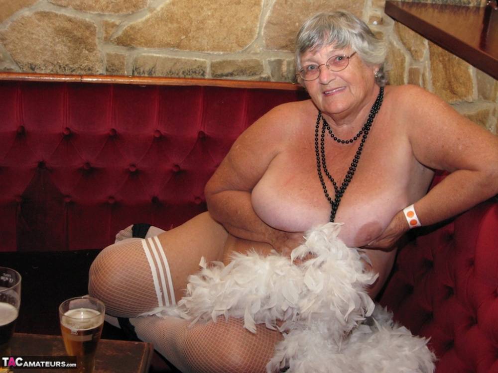 Old UK fatty Grandma Libby gets naked while having beers in a pub - #6