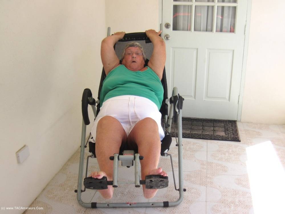 Obese British woman Grandma Libby gets completely naked on exercise equipment - #5