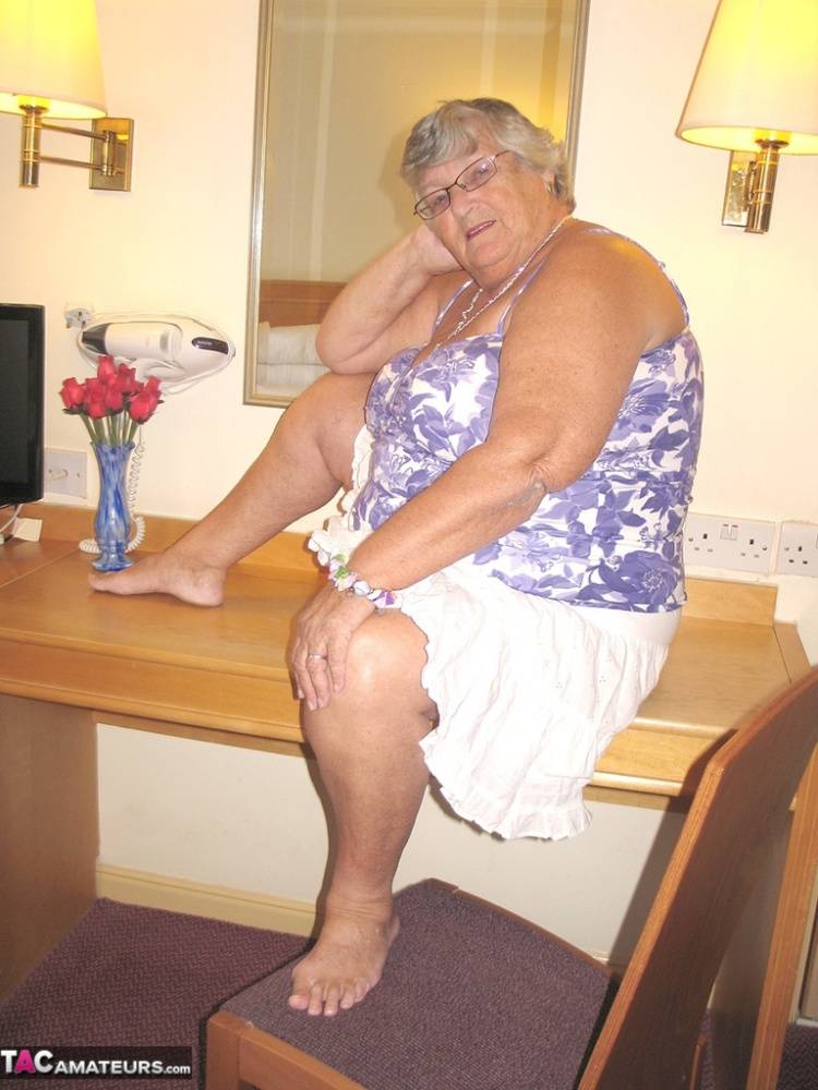 Fat British nan Grandma Libby completely disrobes while in a hotel room - #11