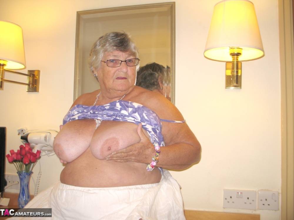 Fat British nan Grandma Libby completely disrobes while in a hotel room - #2