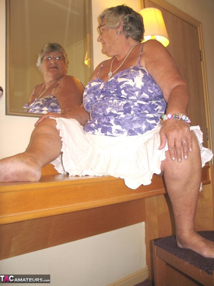 Fat British nan Grandma Libby completely disrobes while in a hotel room - #3