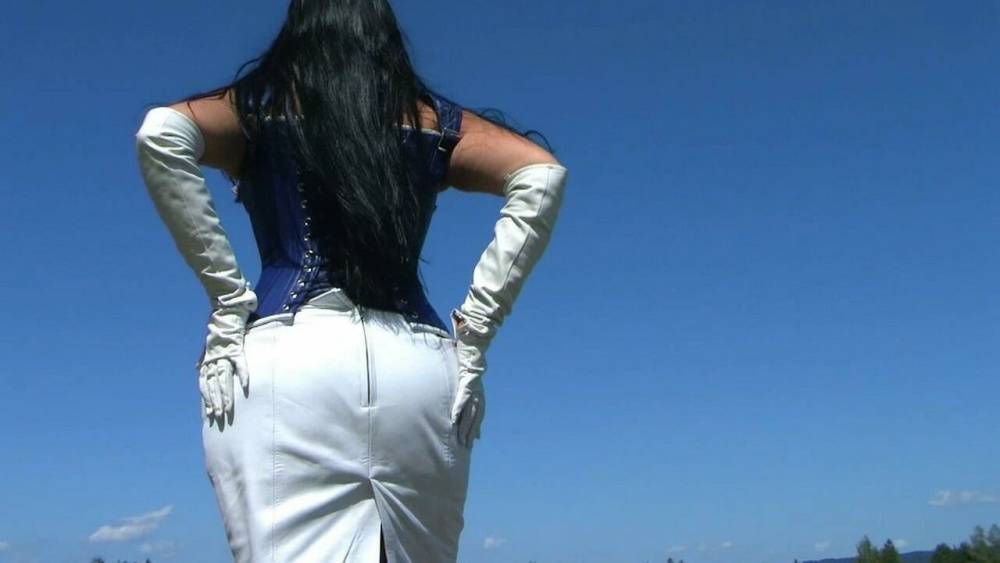 Blue White Leather Bitch & Blowjob & Handjob with Leather Gloves Fuck my nasty - #1