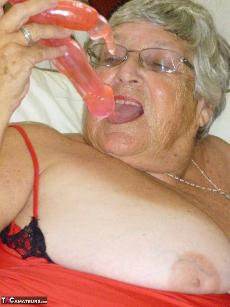 Old British woman Grandma Libby removes lingerie while toying her snatch - #13