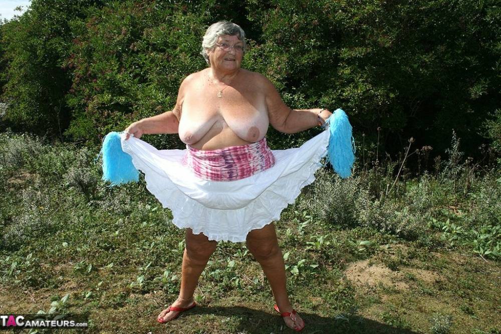 Fat British nan Grandma Libby strips down to her sandals while in the outdoors - #7