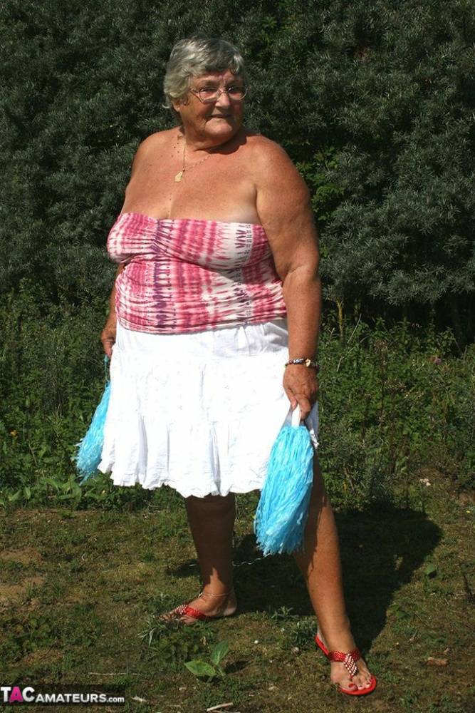 Fat British nan Grandma Libby strips down to her sandals while in the outdoors - #9