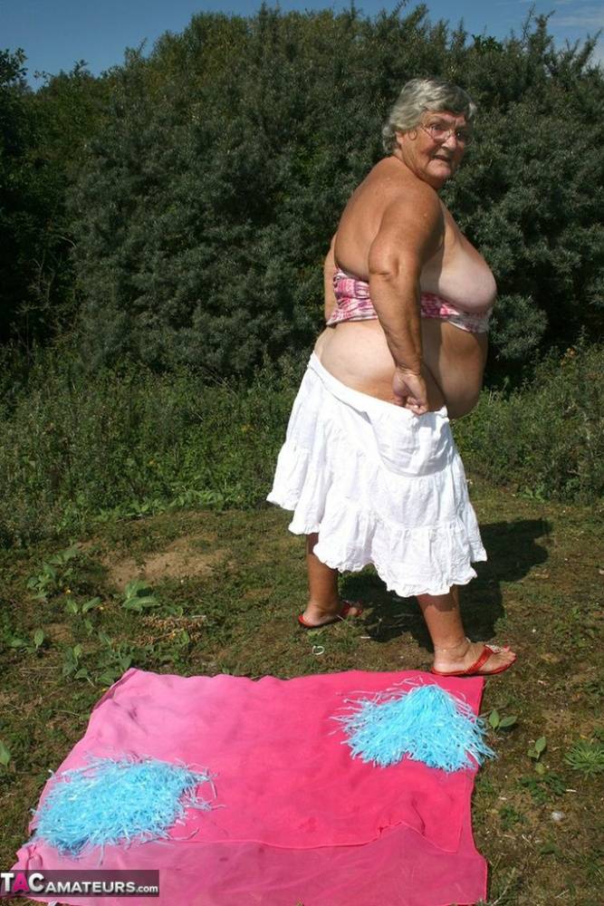 Fat British nan Grandma Libby strips down to her sandals while in the outdoors - #4