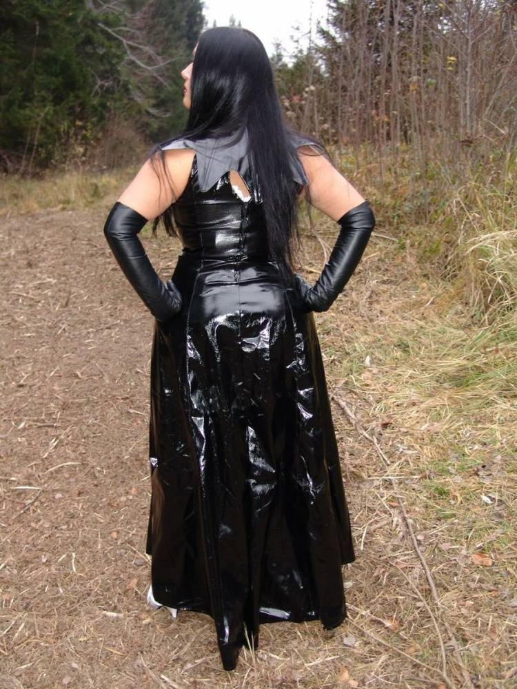 Fetish model exposes her big boobs in the woods while wearing vampire attire - #16