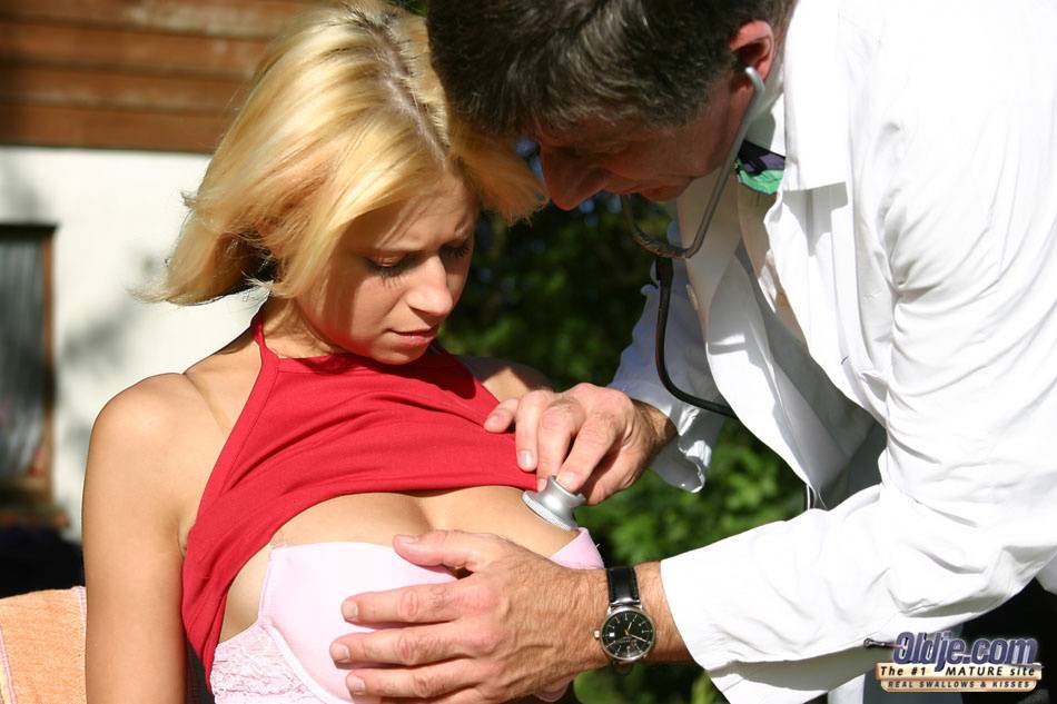 Young blonde girl with nice tits fucks her older doctor in the backyard - #11