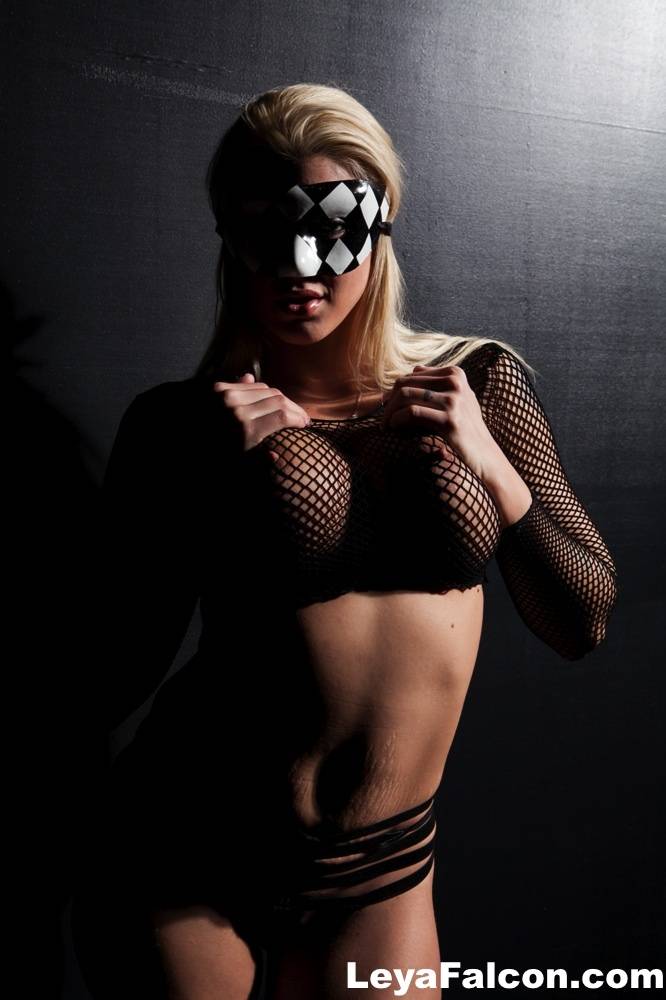 Blonde solo girl Leya Falcon wears a mask while exposing her big boobs - #10