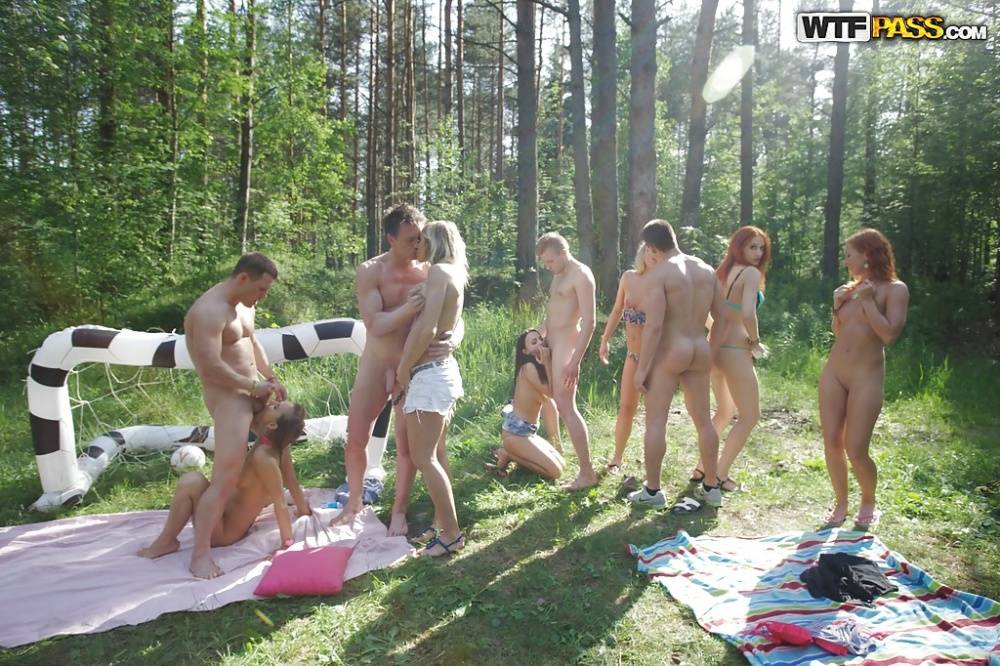 Sexy chicks are fucking with horny guys right in the forest! - #1