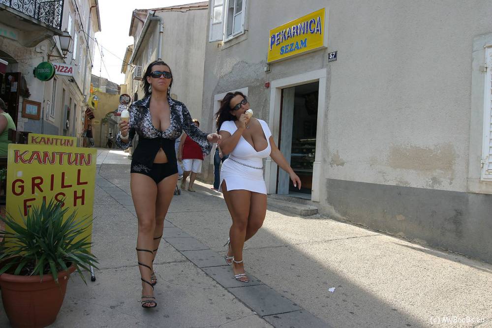 Lesbian women Aneta Buena & Kora Kryk play with their big tits in public | Photo: 1152313