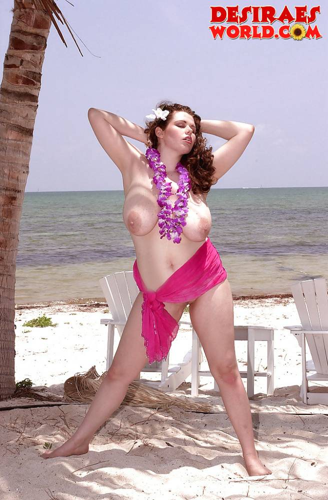 Chubby MILF pornstar unleashes large saggy breasts outdoors on beach - #5