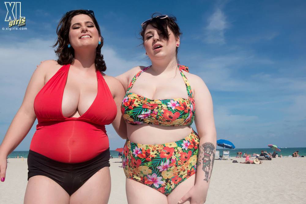 Mature BBW besties take out their massive big tits to play at the beach - #5