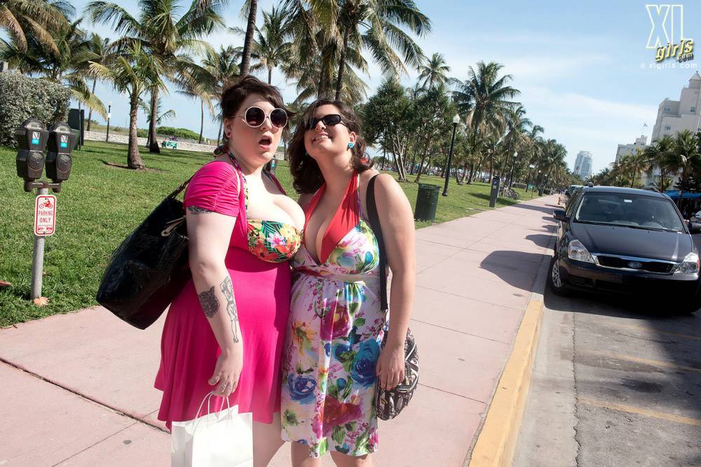 Mature BBW besties take out their massive big tits to play at the beach - #13