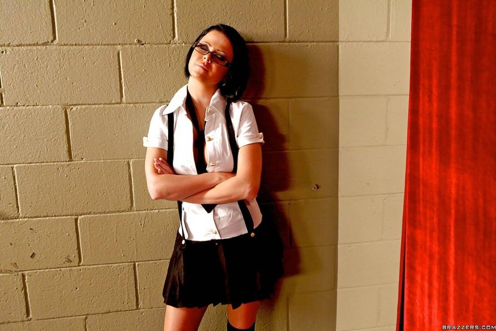 Sexy teen in glasses and school uniform Loni Evans drilled hard - #13