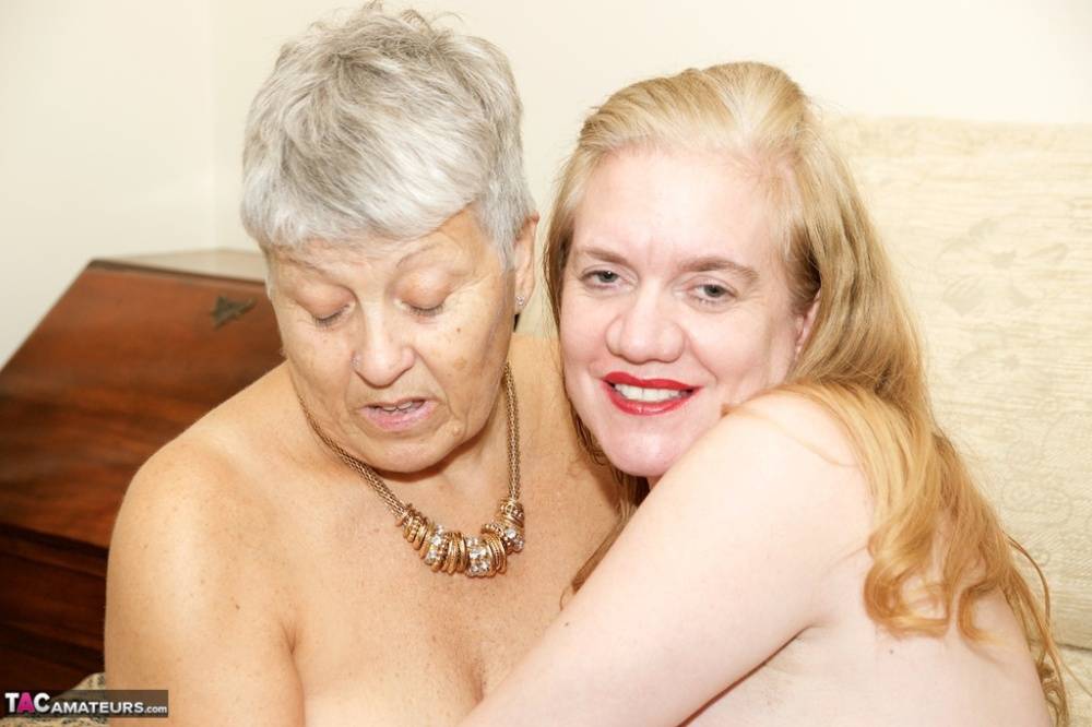 Old lesbians with big saggy boobs lick pussy in nylons and garters - #15