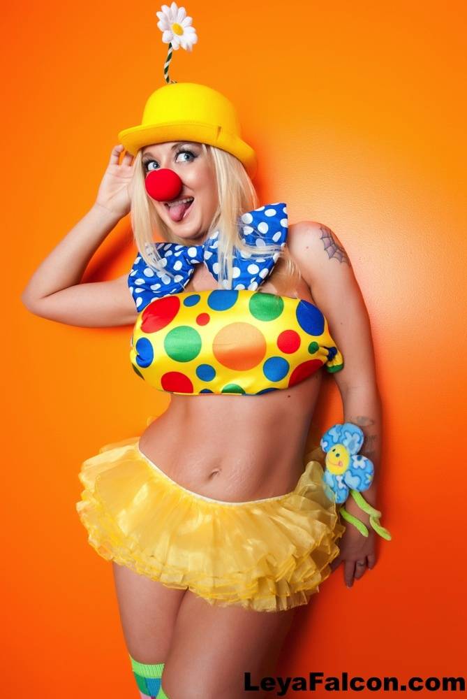Hot cosplay MILF Leya Falcon in clown costume fondling her huge big tits - #6