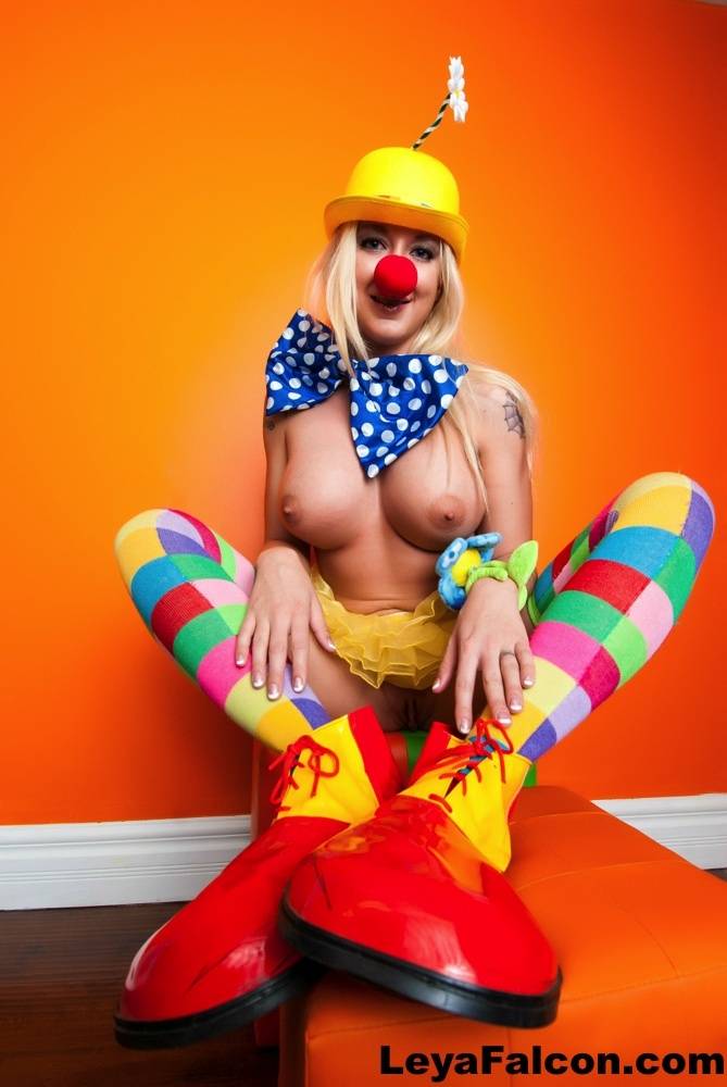 Hot cosplay MILF Leya Falcon in clown costume fondling her huge big tits - #10
