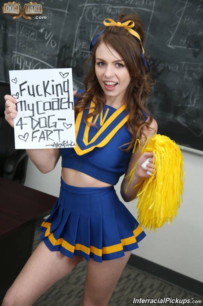 White cheerleader goes pussy to mouth with a black man in classroom - #4