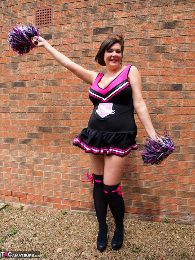Overweight amateur Roxy doffs a cheerleader uniform in over the knee socks - #13