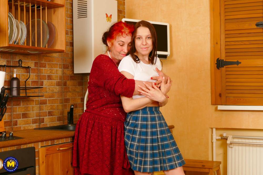 Old redhead and her young lesbian lover fist and dildo each others vaginas - #15