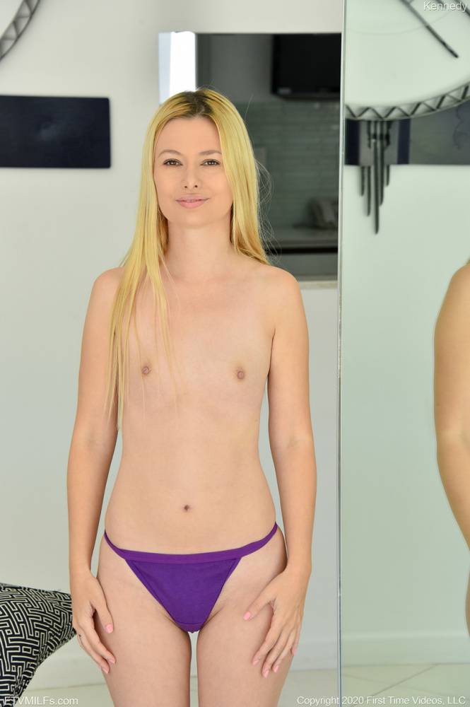 Flat chested blonde Kennedy toys her snatch during her first nude show - #13