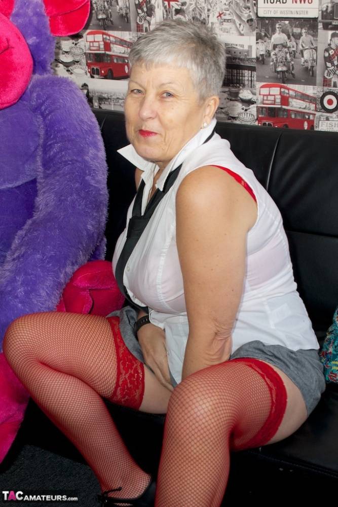 Silver haired granny Savana receives oral sex from a costumed individual - #13