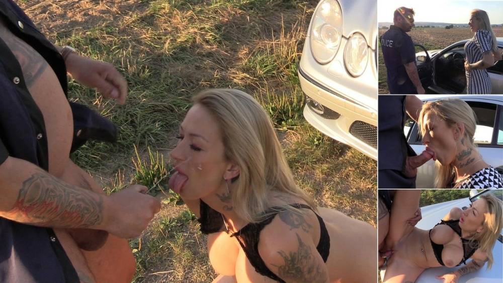 Blonde amateur Evi Sky gets on her knees for a cumshot from a police officer | Photo: 1455981