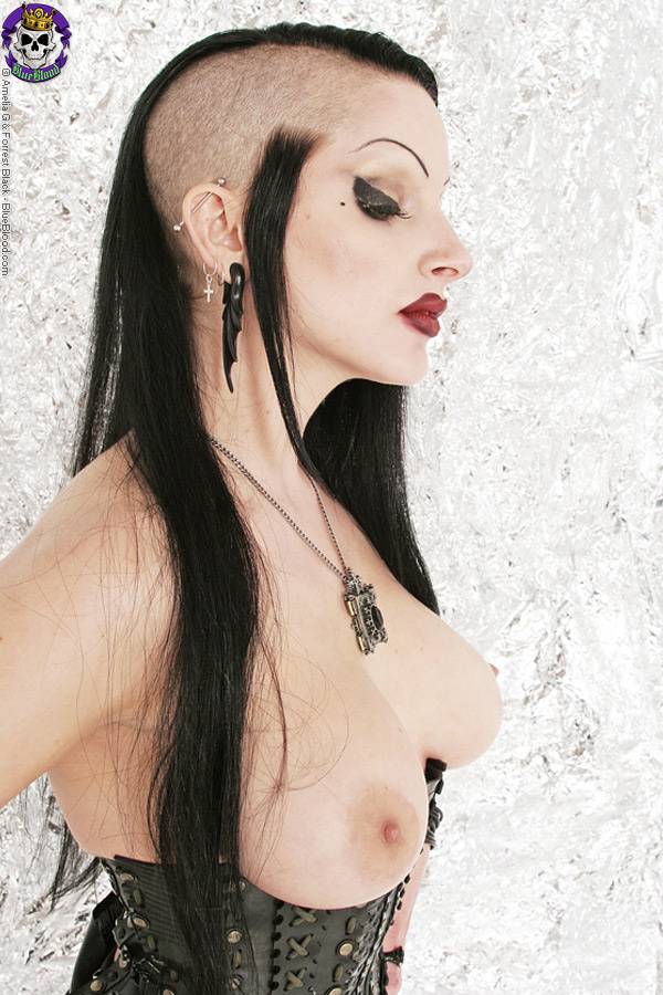Goth chick Vampirabat fondles her big tits in latex and leather wear - #6