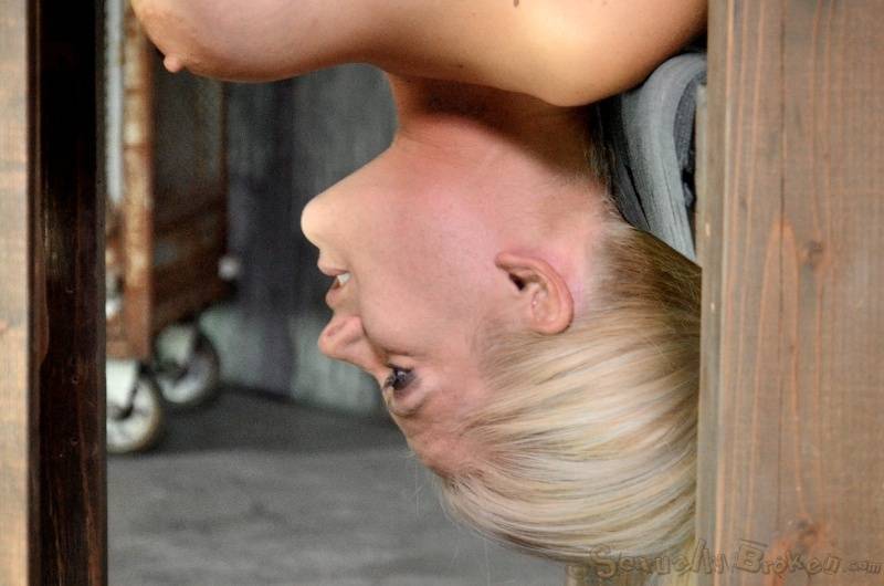 Blond chick Holly Heart watches herself getting slammed from behind in bondage - #8