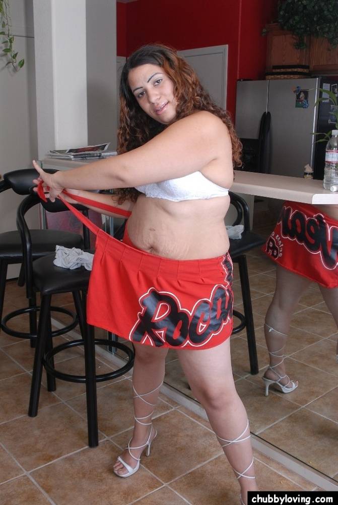 Chunky girl Mercedez removes skirt for masturbation of fat pussy - #6
