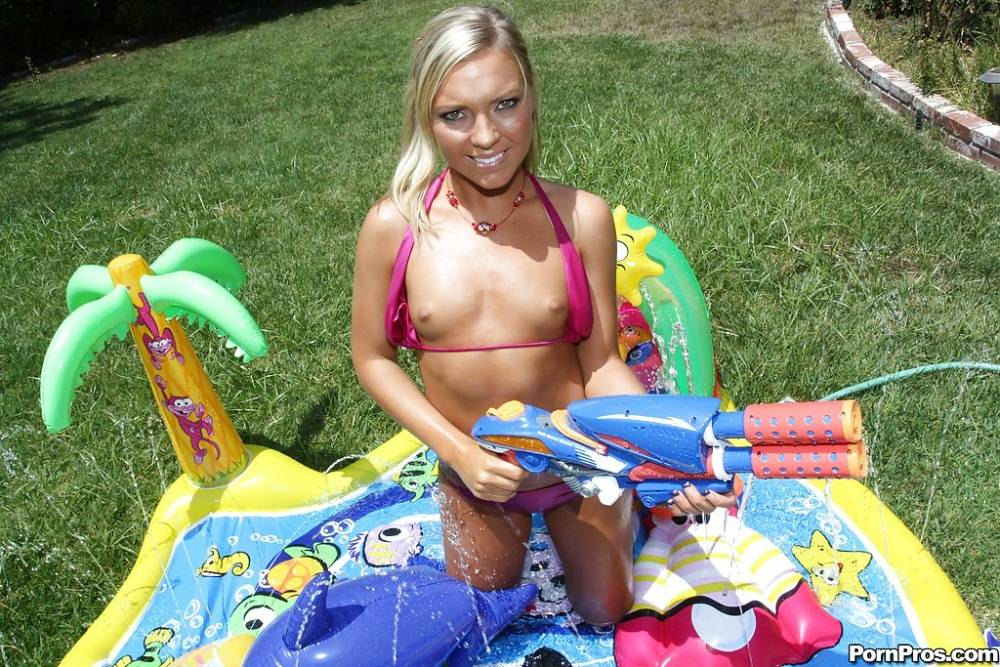 Sexy teen babe Ally Kay strips off bikini outdoor to show tits - #14