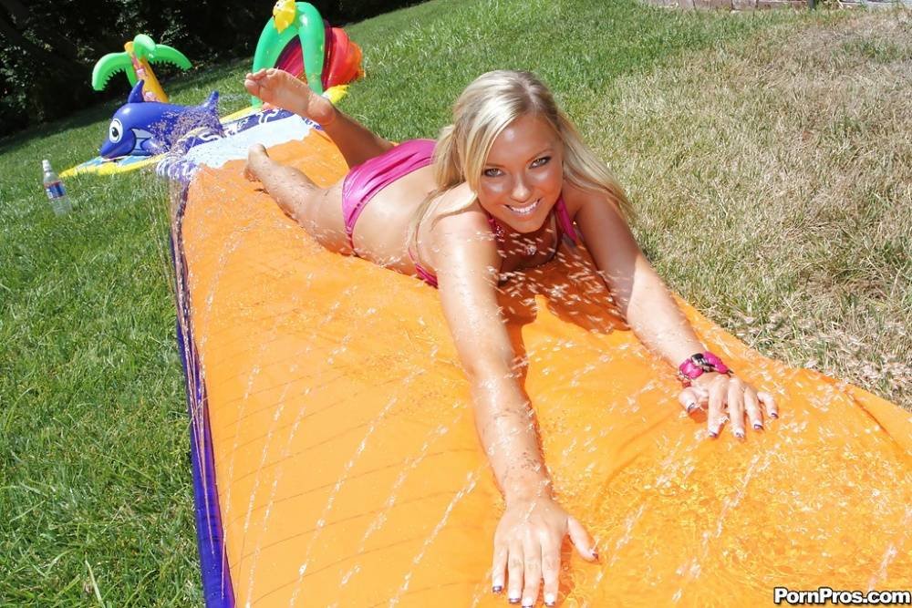 Sexy teen babe Ally Kay strips off bikini outdoor to show tits - #13