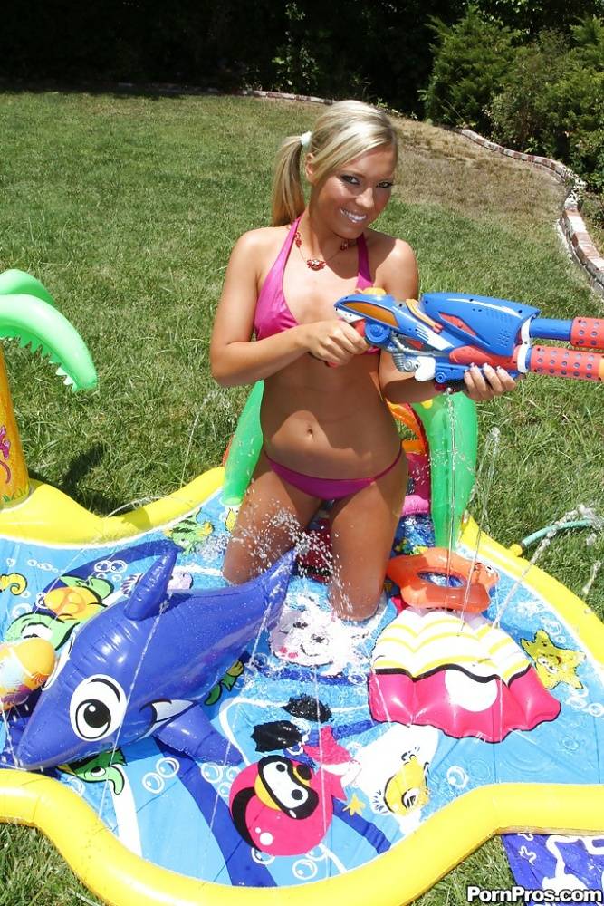 Sexy teen babe Ally Kay strips off bikini outdoor to show tits - #8