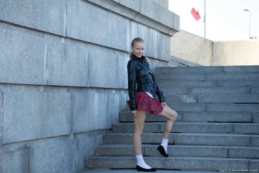 Young blonde girl Lisa T takes off her upskirt panties by the harbour - #7